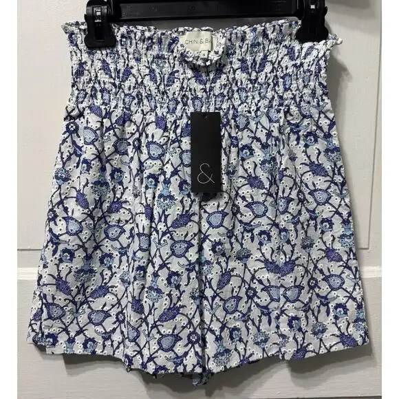 NWT Sachin Babi Blue Floral Eyelet “Millie Vine” Top & Shorts Set Size S - Picture 2 of 13